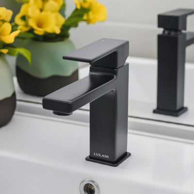 Capri 1 Handle Single Hole Brass Bathroom Faucet with drain assembly in Matte Black finish Capri 1 Handle Single Hole Brass Bathroom Faucet with drain assembly in Matte Black finish
