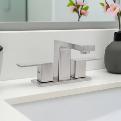 Capri 2 Handle 3 Hole Centerset Brass Bathroom Faucet with drain assembly in Brushed Nickel finish Capri 2 Handle 3 Hole Centerset Brass Bathroom Faucet with drain assembly in Brushed Nickel finish