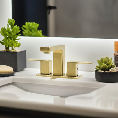 Capri 2 Handle 3 Hole Centerset Brass Bathroom Faucet with drain assembly in Champagne Gold finish Capri 2 Handle 3 Hole Centerset Brass Bathroom Faucet with drain assembly in Champagne Gold finish