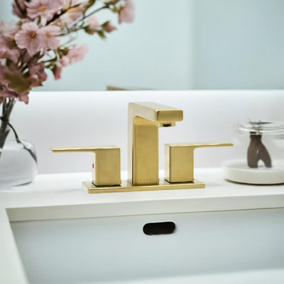 Capri 2 Handle 3 Hole Centerset Brass Bathroom Faucet with drain assembly in Champagne Gold finish Capri 2 Handle 3 Hole Centerset Brass Bathroom Faucet with drain assembly in Champagne Gold finish