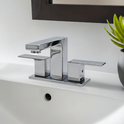 Capri 2 Handle 3 Hole Centerset Brass Bathroom Faucet with drain assembly in Chrome finish Capri 2 Handle 3 Hole Centerset Brass Bathroom Faucet with drain assembly in Chrome finish