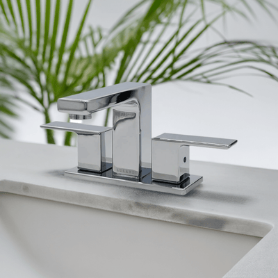 Capri 2 Handle 3 Hole Centerset Brass Bathroom Faucet with drain assembly in Chrome finish Capri 2 Handle 3 Hole Centerset Brass Bathroom Faucet with drain assembly in Chrome finish