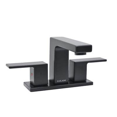 Capri 2 Handle 3 Hole Centerset Brass Bathroom Faucet with drain assembly in Matte Black finish Capri 2 Handle 3 Hole Centerset Brass Bathroom Faucet with drain assembly in Matte Black finish