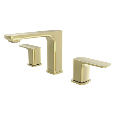 Open Box - Corsica, Widespread Bathroom Faucet with Drain Assembly in Champagne Gold finish Open Box - Corsica, Widespread Bathroom Faucet with Drain Assembly in Champagne Gold finish