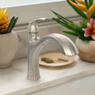 Maldives 1 Handle Pull-Out Swivel Kitchen Faucet in Brushed Nickel finish Maldives 1 Handle Pull-Out Swivel Kitchen Faucet in Brushed Nickel finish