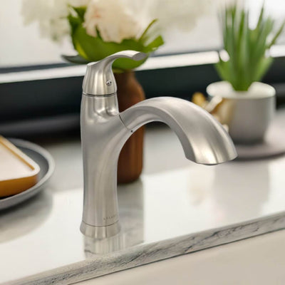 Maldives 1 Handle Pull-Out Swivel Kitchen Faucet in Brushed Nickel finish Maldives 1 Handle Pull-Out Swivel Kitchen Faucet in Brushed Nickel finish