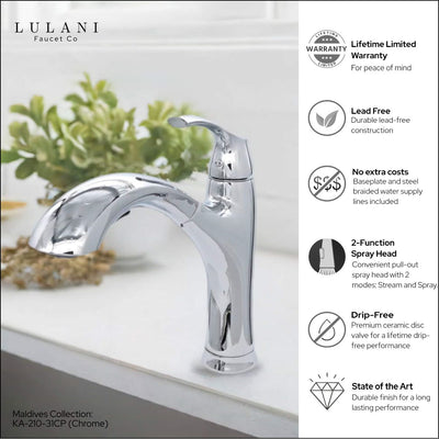 Maldives 1 Handle Pull-Out Swivel Kitchen Faucet in Chrome finish Maldives 1 Handle Pull-Out Swivel Kitchen Faucet in Chrome finish