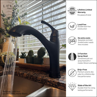 Maldives 1 Handle Pull-Out Swivel Kitchen Faucet in Matte Black finish Maldives 1 Handle Pull-Out Swivel Kitchen Faucet in Matte Black finish