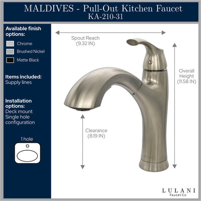 Maldives 1 Handle Pull-Out Swivel Kitchen Faucet in All finish Maldives 1 Handle Pull-Out Swivel Kitchen Faucet in All finish