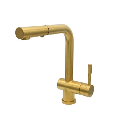 Nassau Stainless Steel 1 Handle Pull-Out Swivel Kitchen Faucet with PVD Finish Includes Baseplate in Brushed Gold finish Nassau Stainless Steel 1 Handle Pull-Out Swivel Kitchen Faucet with PVD Finish Includes Baseplate in Brushed Gold finish