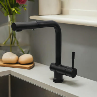 Nassau Stainless Steel 1 Handle Pull-Out Swivel Kitchen Faucet with PVD Finish Includes Baseplate in Steel Black finish Nassau Stainless Steel 1 Handle Pull-Out Swivel Kitchen Faucet with PVD Finish Includes Baseplate in Steel Black finish