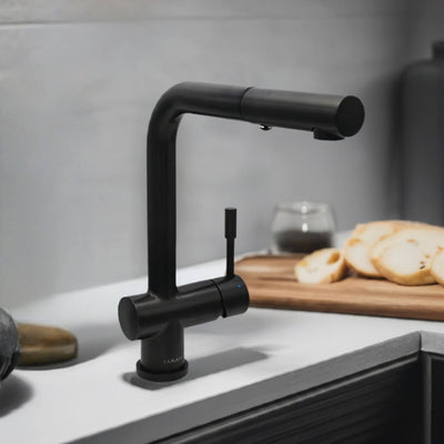 Nassau Stainless Steel 1 Handle Pull-Out Swivel Kitchen Faucet with PVD Finish Includes Baseplate in Steel Black finish Nassau Stainless Steel 1 Handle Pull-Out Swivel Kitchen Faucet with PVD Finish Includes Baseplate in Steel Black finish