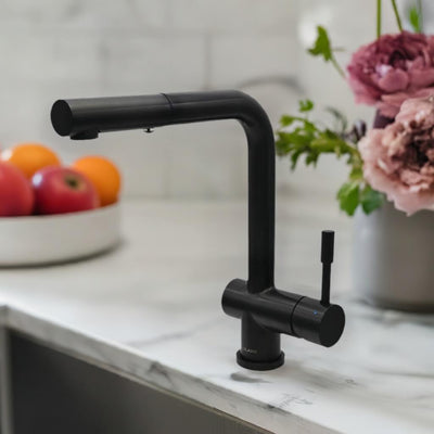 Nassau Stainless Steel 1 Handle Pull-Out Swivel Kitchen Faucet with PVD Finish Includes Baseplate in Steel Black finish Nassau Stainless Steel 1 Handle Pull-Out Swivel Kitchen Faucet with PVD Finish Includes Baseplate in Steel Black finish