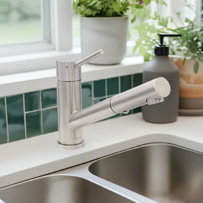 Bali - Stainless Steel 1 Handle 2-Function Pull-Out Swivel Kitchen Faucet with Baseplate in Brushed Stainless finish Bali - Stainless Steel 1 Handle 2-Function Pull-Out Swivel Kitchen Faucet with Baseplate in Brushed Stainless finish