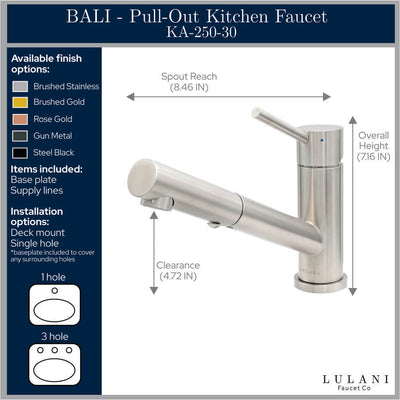 Bali - Stainless Steel 1 Handle 2-Function Pull-Out Swivel Kitchen Faucet with Baseplate in All finish Bali - Stainless Steel 1 Handle 2-Function Pull-Out Swivel Kitchen Faucet with Baseplate in All finish