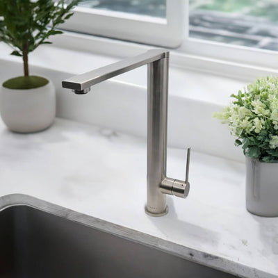 Cebu Stainless Steel 1 Handle Swivel Kitchen Faucet with Baseplate in Brushed Stainless finish Cebu Stainless Steel 1 Handle Swivel Kitchen Faucet with Baseplate in Brushed Stainless finish