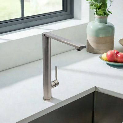 Cebu Stainless Steel 1 Handle Swivel Kitchen Faucet with Baseplate in Brushed Stainless finish Cebu Stainless Steel 1 Handle Swivel Kitchen Faucet with Baseplate in Brushed Stainless finish