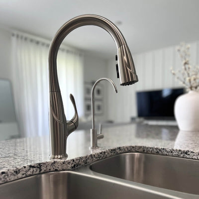 Kauai 1 Handle Swivel Pull-Down Kitchen Faucet Includes Baseplate in Brushed Nickel finish Kauai 1 Handle Swivel Pull-Down Kitchen Faucet Includes Baseplate in Brushed Nickel finish
