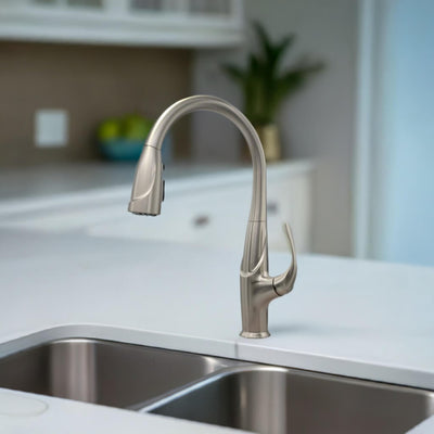 Kauai 1 Handle Swivel Pull-Down Kitchen Faucet Includes Baseplate in Brushed Nickel finish Kauai 1 Handle Swivel Pull-Down Kitchen Faucet Includes Baseplate in Brushed Nickel finish