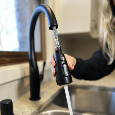 Kauai 1 Handle Swivel Pull-Down Kitchen Faucet Includes Baseplate in Matte Black finish Kauai 1 Handle Swivel Pull-Down Kitchen Faucet Includes Baseplate in Matte Black finish