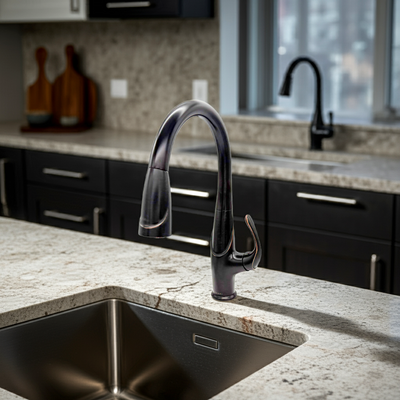 Kauai 1 Handle Swivel Pull-Down Kitchen Faucet Includes Baseplate in Oil Rubbed Bronze finish Kauai 1 Handle Swivel Pull-Down Kitchen Faucet Includes Baseplate in Oil Rubbed Bronze finish