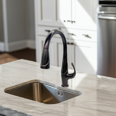 Kauai 1 Handle Swivel Pull-Down Kitchen Faucet Includes Baseplate in Oil Rubbed Bronze finish Kauai 1 Handle Swivel Pull-Down Kitchen Faucet Includes Baseplate in Oil Rubbed Bronze finish
