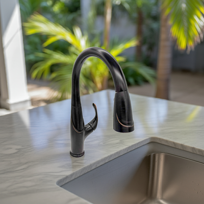 Kauai 1 Handle Swivel Pull-Down Kitchen Faucet Includes Baseplate in Oil Rubbed Bronze finish Kauai 1 Handle Swivel Pull-Down Kitchen Faucet Includes Baseplate in Oil Rubbed Bronze finish