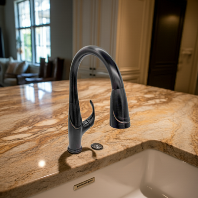 Kauai 1 Handle Swivel Pull-Down Kitchen Faucet Includes Baseplate in Oil Rubbed Bronze finish Kauai 1 Handle Swivel Pull-Down Kitchen Faucet Includes Baseplate in Oil Rubbed Bronze finish