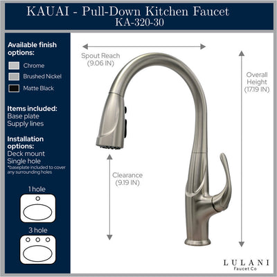 Kauai 1 Handle Swivel Pull-Down Kitchen Faucet Includes Baseplate in All finish Kauai 1 Handle Swivel Pull-Down Kitchen Faucet Includes Baseplate in All finish