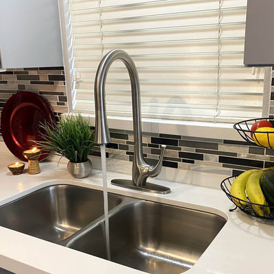 Yasawa Stainless Steel 1 Handle Pull-Down Swivel Kitchen Faucet Includes Baseplate in Brushed Stainless finish Yasawa Stainless Steel 1 Handle Pull-Down Swivel Kitchen Faucet Includes Baseplate in Brushed Stainless finish