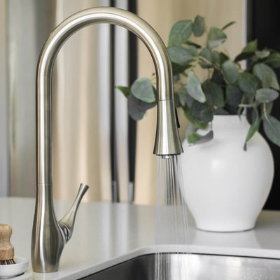 Yasawa Stainless Steel 1 Handle Pull-Down Swivel Kitchen Faucet Includes Baseplate in Brushed Stainless finish Yasawa Stainless Steel 1 Handle Pull-Down Swivel Kitchen Faucet Includes Baseplate in Brushed Stainless finish