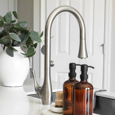 Yasawa Stainless Steel 1 Handle Pull-Down Swivel Kitchen Faucet Includes Baseplate in Brushed Stainless finish Yasawa Stainless Steel 1 Handle Pull-Down Swivel Kitchen Faucet Includes Baseplate in Brushed Stainless finish