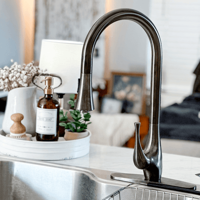 Yasawa Stainless Steel 1 Handle Pull-Down Swivel Kitchen Faucet Includes Baseplate in Gun Metal finish Yasawa Stainless Steel 1 Handle Pull-Down Swivel Kitchen Faucet Includes Baseplate in Gun Metal finish