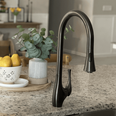 Yasawa Stainless Steel 1 Handle Pull-Down Swivel Kitchen Faucet Includes Baseplate in Gun Metal finish Yasawa Stainless Steel 1 Handle Pull-Down Swivel Kitchen Faucet Includes Baseplate in Gun Metal finish