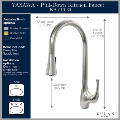 Yasawa Stainless Steel 1 Handle Pull-Down Swivel Kitchen Faucet Includes Baseplate in All finish Yasawa Stainless Steel 1 Handle Pull-Down Swivel Kitchen Faucet Includes Baseplate in All finish