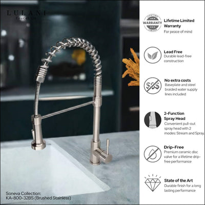 Soneva Stainless Steel 1 Handle Swivel Kitchen Faucet Includes Baseplate in Brushed Stainless finish Soneva Stainless Steel 1 Handle Swivel Kitchen Faucet Includes Baseplate in Brushed Stainless finish