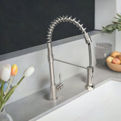 Soneva Stainless Steel 1 Handle Swivel Kitchen Faucet Includes Baseplate in Brushed Stainless finish Soneva Stainless Steel 1 Handle Swivel Kitchen Faucet Includes Baseplate in Brushed Stainless finish