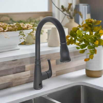 Moorea Dual Sensor 1 handle Pull-Down Kitchen Faucet Includes Baseplate in Matte Black finish Moorea Dual Sensor 1 handle Pull-Down Kitchen Faucet Includes Baseplate in Matte Black finish