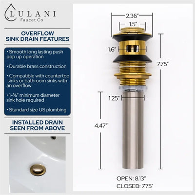 Aruba Stainless Steel 1 Handle Bathroom Faucet with drain assembly in Brushed Gold finish Aruba Stainless Steel 1 Handle Bathroom Faucet with drain assembly in Brushed Gold finish