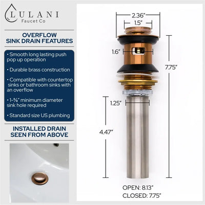 Aruba Stainless Steel 1 Handle Bathroom Faucet with drain assembly in Rose Gold finish Aruba Stainless Steel 1 Handle Bathroom Faucet with drain assembly in Rose Gold finish