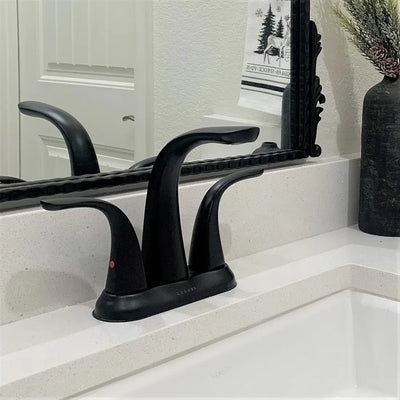 Kauai 2 Handle Centerset Brass Bathroom Faucet with drain assembly in Matte Black finish Kauai 2 Handle Centerset Brass Bathroom Faucet with drain assembly in Matte Black finish