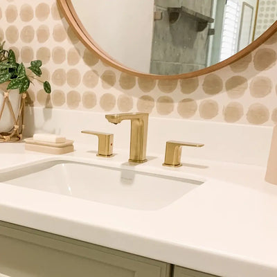 Corsica 2 Handle Widespread Brass Bathroom Faucet with drain assembly in Champagne Gold finish Corsica 2 Handle Widespread Brass Bathroom Faucet with drain assembly in Champagne Gold finish