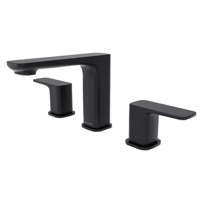 Corsica 2 Handle Widespread Brass Bathroom Faucet with drain assembly in Matte Black finish