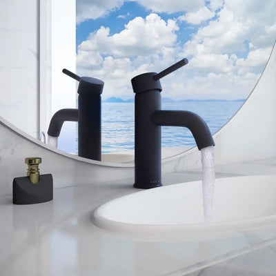 St. Lucia 1 Handle Single Hole Brass Bathroom Faucet with drain assembly in Matte Black finish St. Lucia 1 Handle Single Hole Brass Bathroom Faucet with drain assembly in Matte Black finish