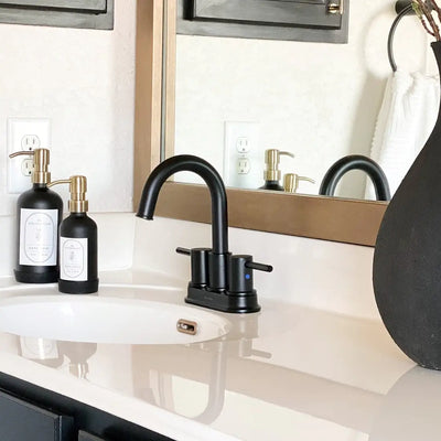 St. Lucia 2 Handle Centerset Brass Bathroom Faucet with drain assembly in Matte Black finish St. Lucia 2 Handle Centerset Brass Bathroom Faucet with drain assembly in Matte Black finish