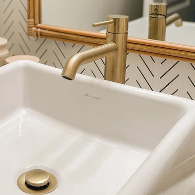 St. Lucia 1 Handle Vessel Height Brass Bathroom Faucet with drain assembly in Champagne Gold finish