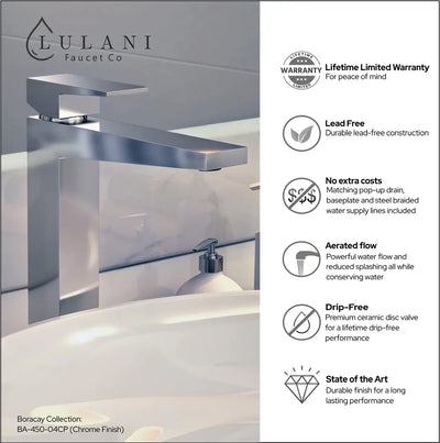 Boracay 1 Handle Vessel Sink Brass Bathroom Faucet with drain assembly in Chrome finish Boracay 1 Handle Vessel Sink Brass Bathroom Faucet with drain assembly in Chrome finish