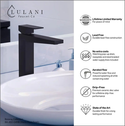 Boracay 1 Handle Vessel Sink Brass Bathroom Faucet with drain assembly in Matte Black finish Boracay 1 Handle Vessel Sink Brass Bathroom Faucet with drain assembly in Matte Black finish
