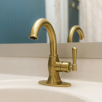 Aurora 1 Handle Single Hole Brass Bathroom Faucet with drain assembly in Champagne Gold finish Aurora 1 Handle Single Hole Brass Bathroom Faucet with drain assembly in Champagne Gold finish