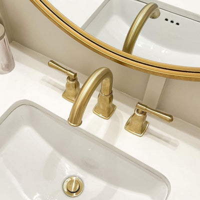 Aurora 2 Handle Widespread Brass Bathroom Faucet with drain assembly in Champagne Gold finish Aurora 2 Handle Widespread Brass Bathroom Faucet with drain assembly in Champagne Gold finish